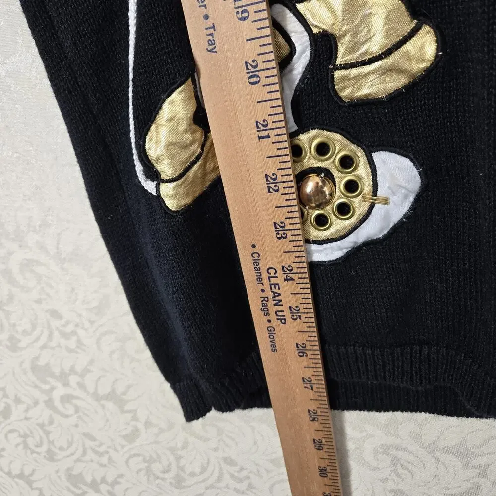 Vintage 90s Novelty Telephone Sweater M Black Graphic Knit Art Teacher